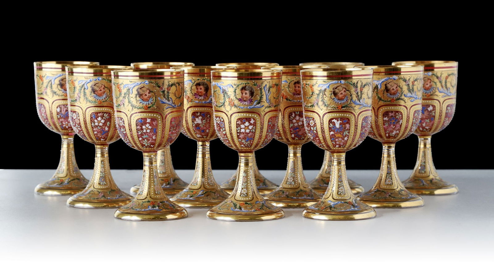TWELVE OUTSTANDING MOSER GILT AND ENAMELED GOBLETS (1 of 20)