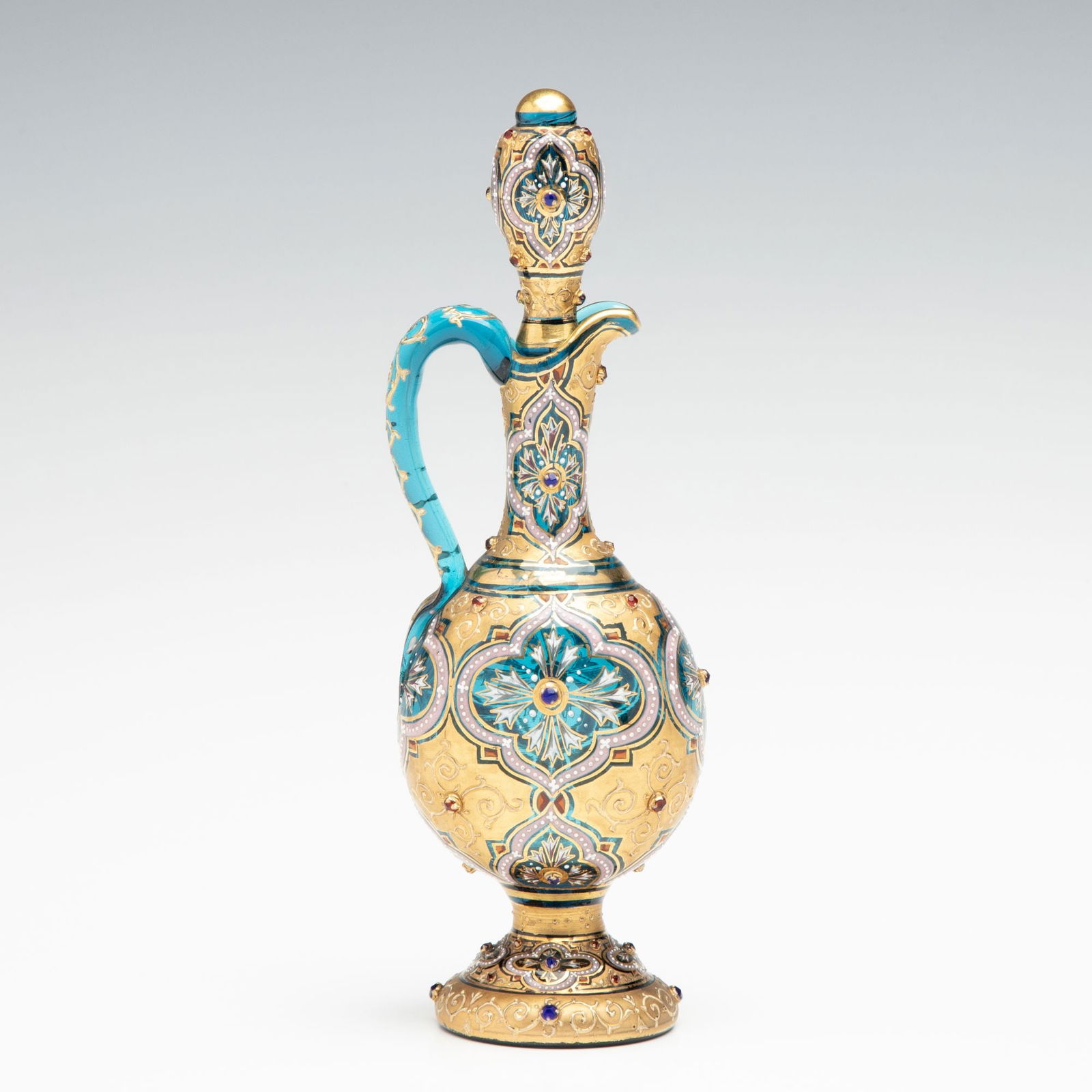 A MOSER JEWELED AND ENAMELED BLUE CRYSTAL MINIATURE EWER (1 of 14)