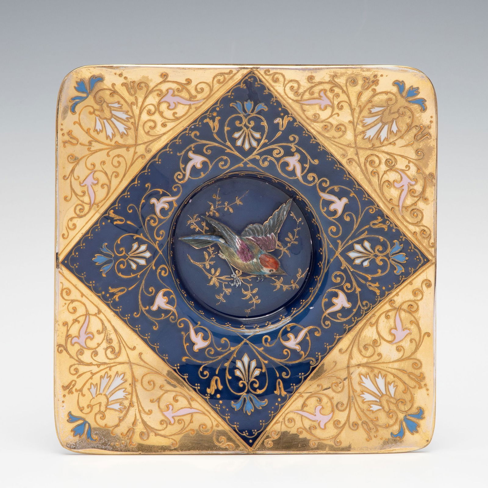 A RARE MOSER PLATE WITH SCULPTED BIRD IN HIGH RELIEF (1 of 16)