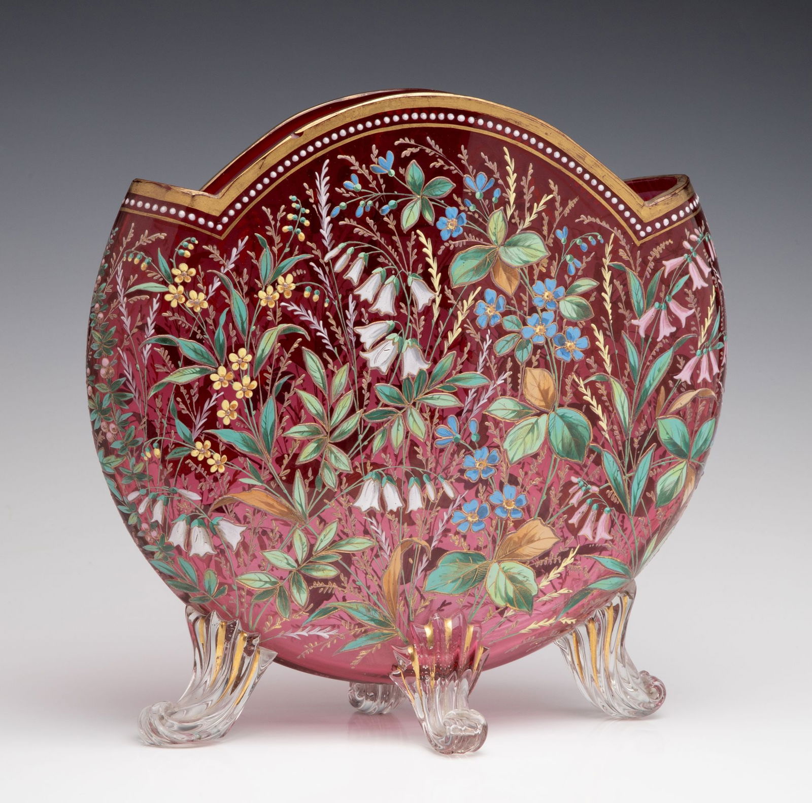 A GOOD MOSER 19TH C. ENAMELED CRANBERRY PILLOW VASE (1 of 15)