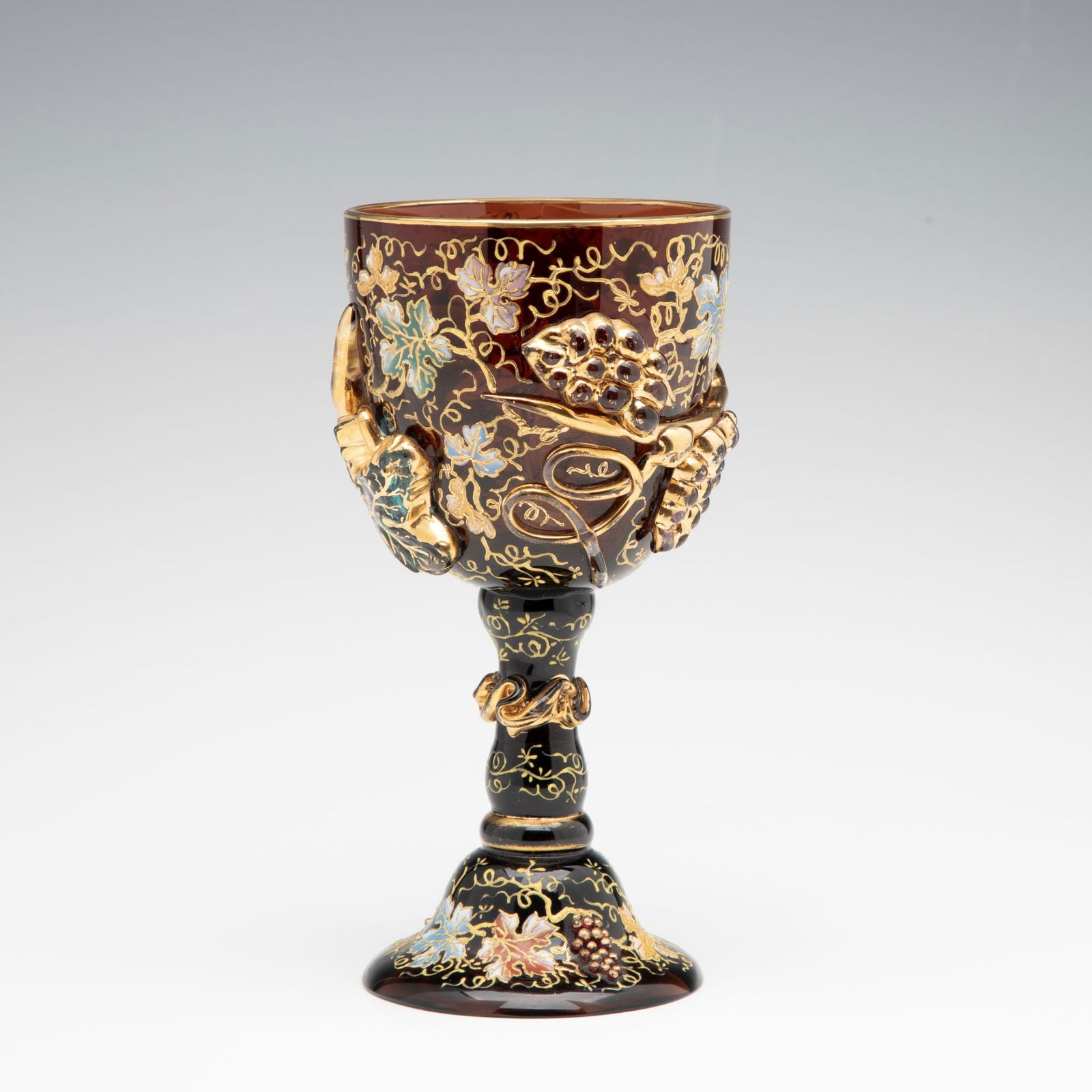 A MOSER DARK AMBERINA GOBLET WITH THICK APPLICATIONS (1 of 14)