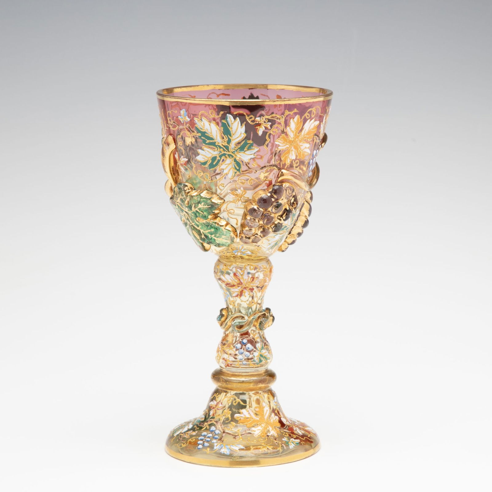 A MOSER SHADED PINK GOBLET WITH THICK APPLICATIONS (1 of 12)