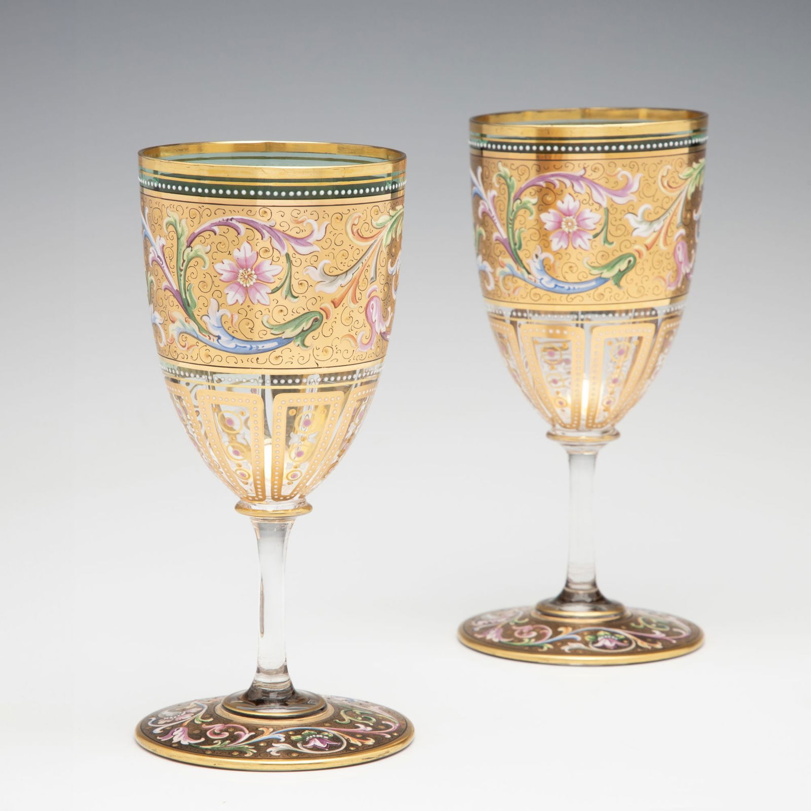 A FINE PAIR OF MOSER GILT AND ENAMEL DECORATED GOBLETS (1 of 13)
