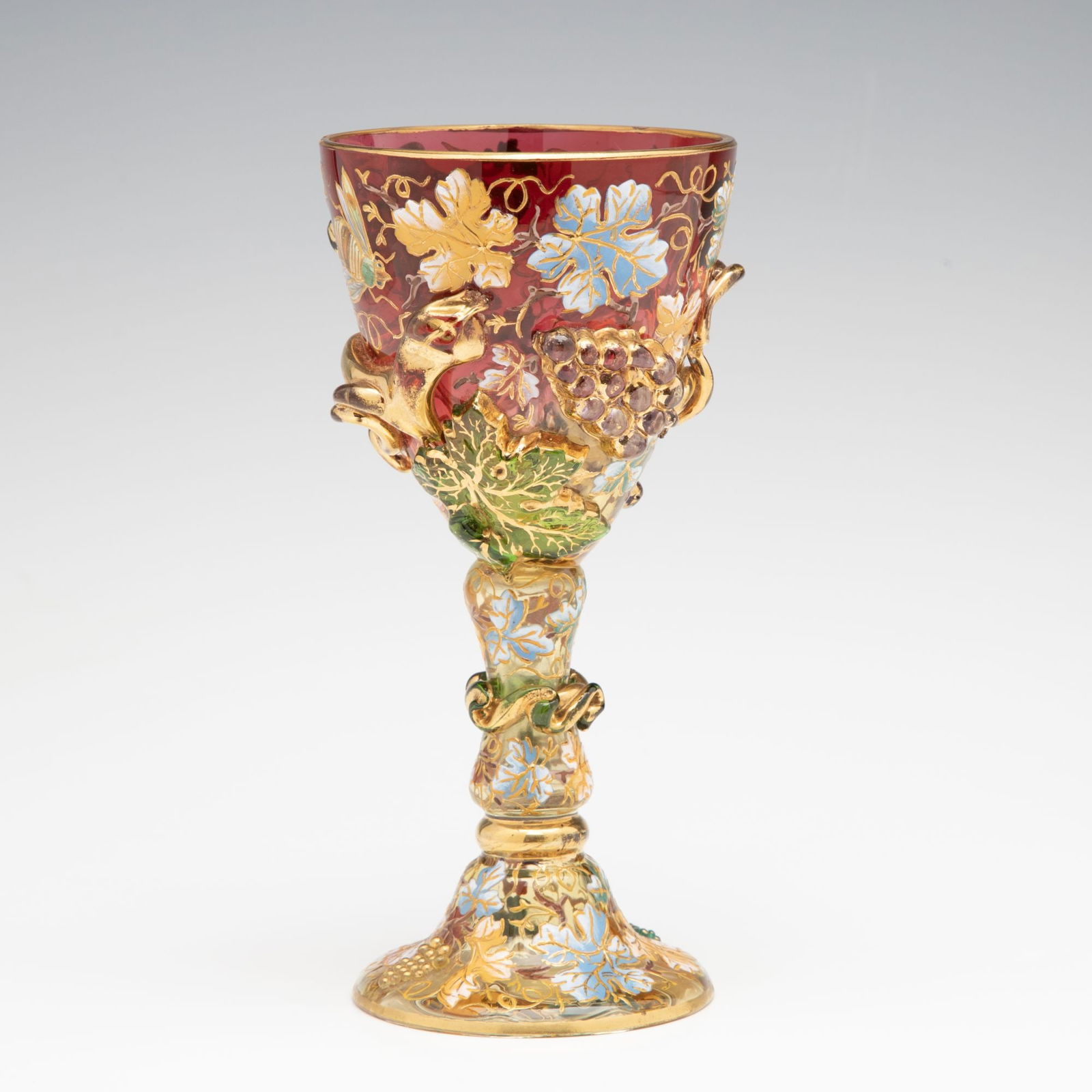 A MOSER CRANBERRY BOWL GOBLET WITH THICK APPLICATIONS (1 of 13)