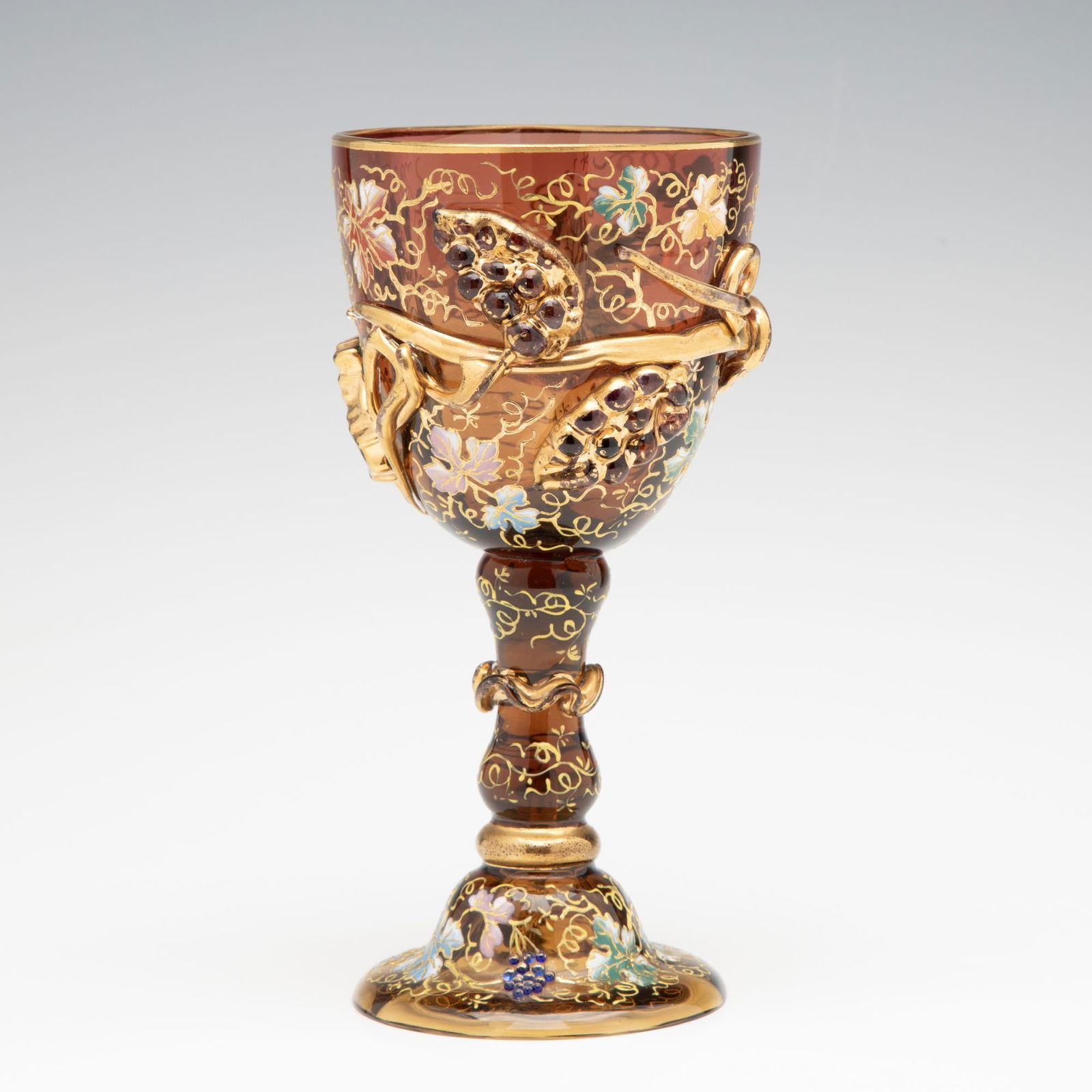 A MOSER DARK AMBERINA GOBLET WITH THICK APPLICATIONS (1 of 13)
