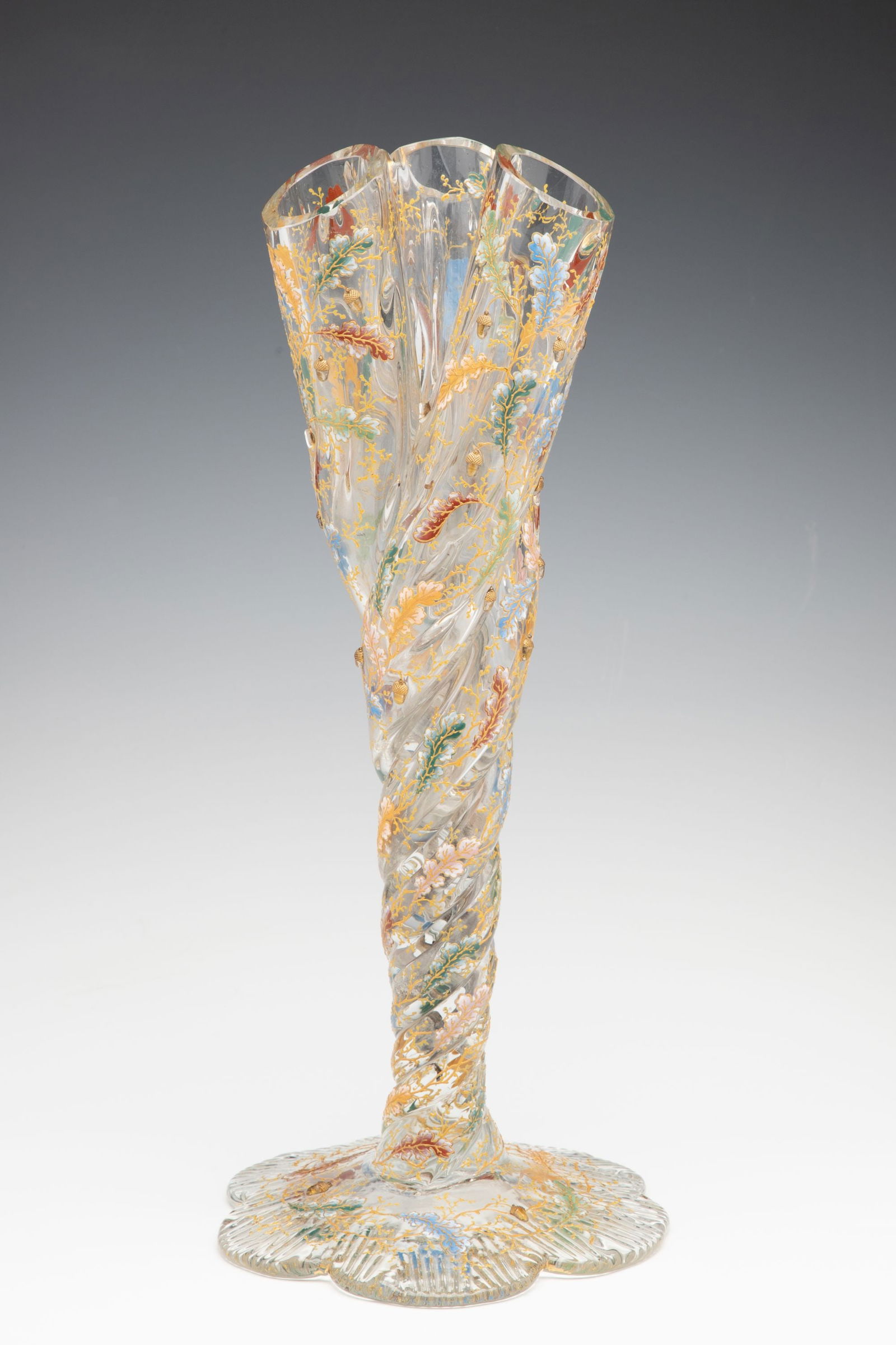 A MOSER 15-INCH TRIPLE BUD VASE WITH APPLIED ACORNS (1 of 16)