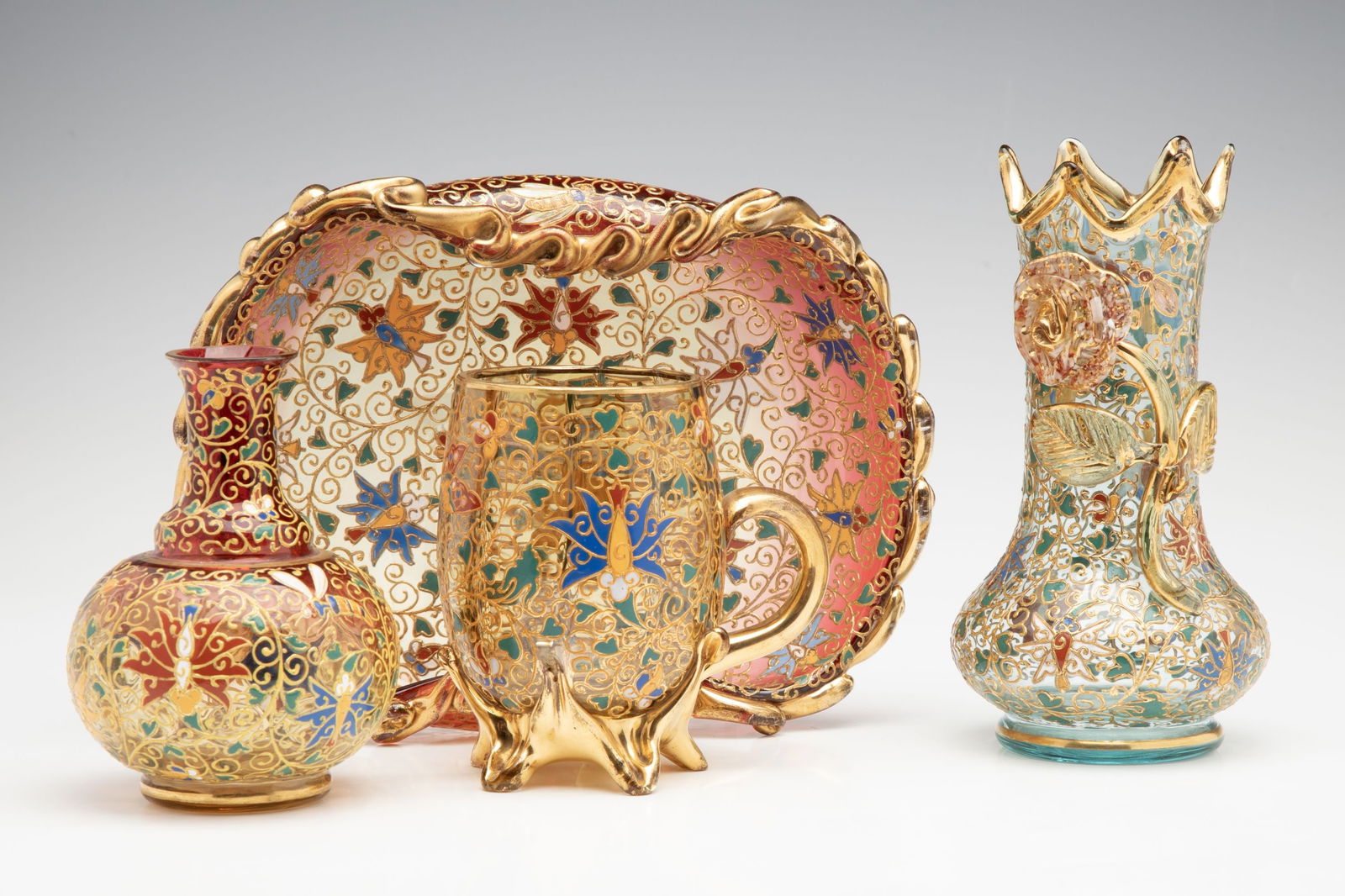 A GROUPING OF GILT AND ENAMEL DECORATED MOSER ART GLASS (1 of 17)