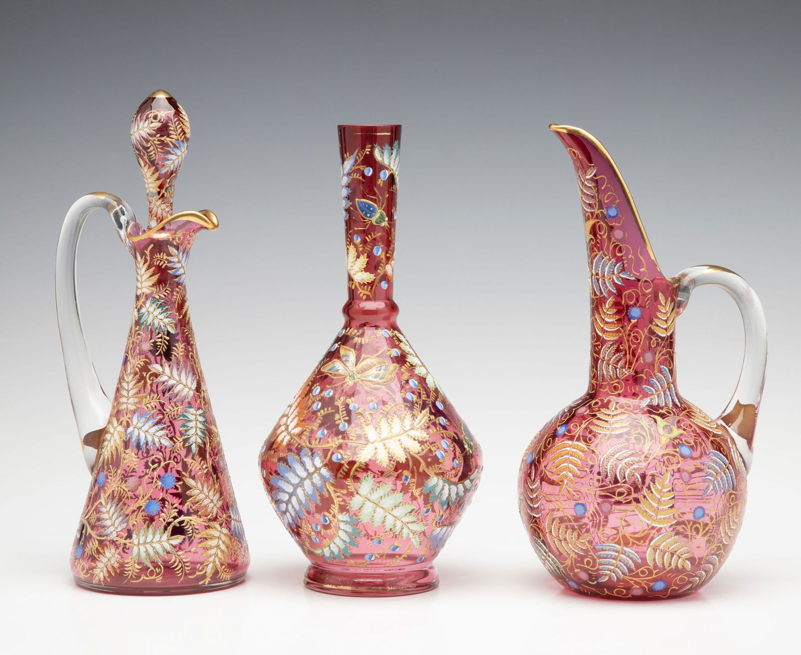 A GROUPING OF GILT AND ENAMEL DECORATED MOSER ART GLASS (1 of 17)