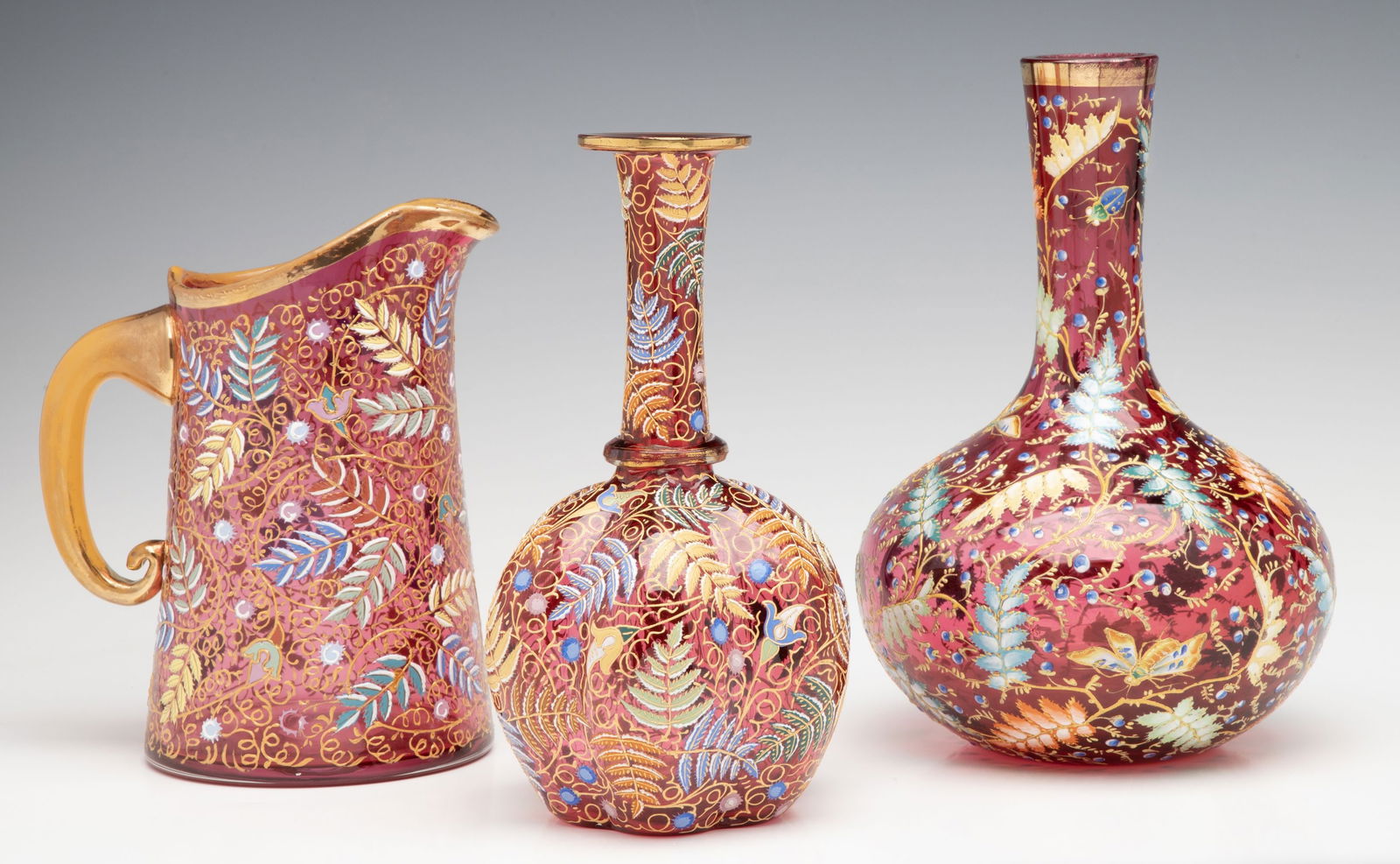 A GROUPING OF GILT AND ENAMEL DECORATED MOSER ART GLASS (1 of 19)