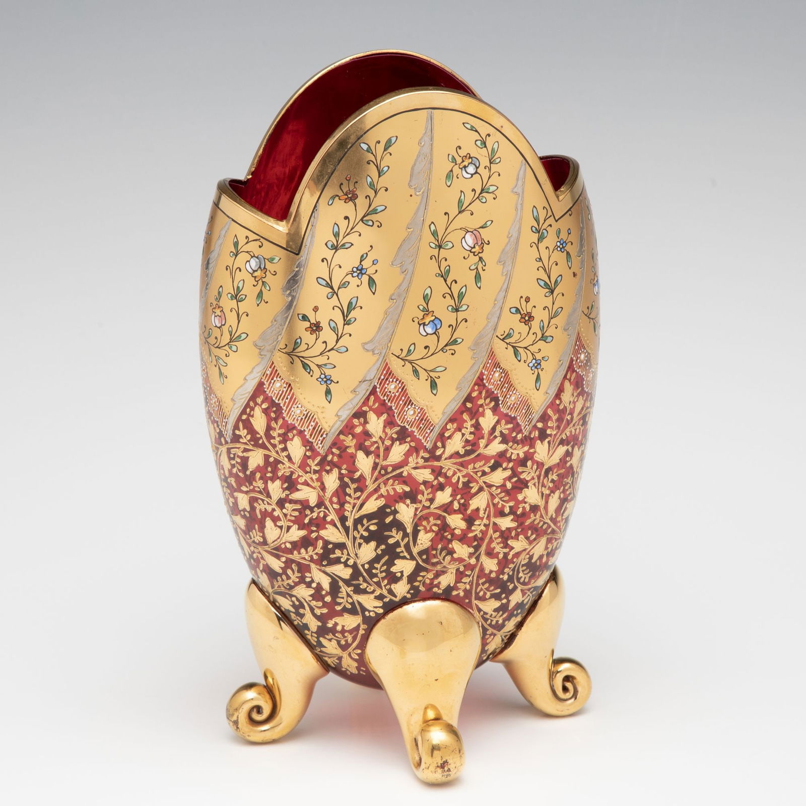 A VERY FINE MOSER GILT AND ENAMEL DEEP RUBY PILLOW VASE (1 of 12)