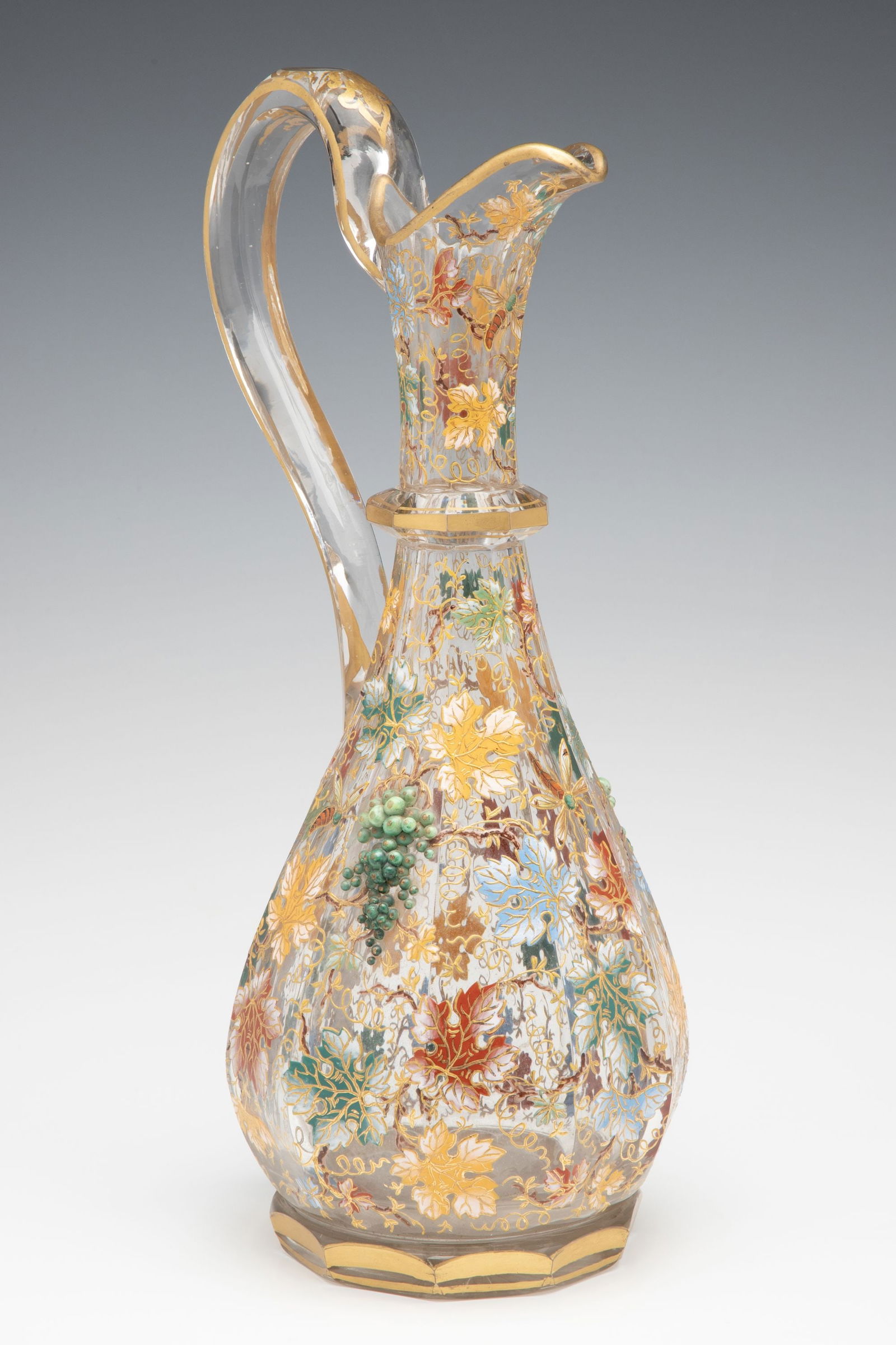 A MOSER CUT AND ENAMEL CRYSTAL EWER WITH APPLIED GRAPES (1 of 15)