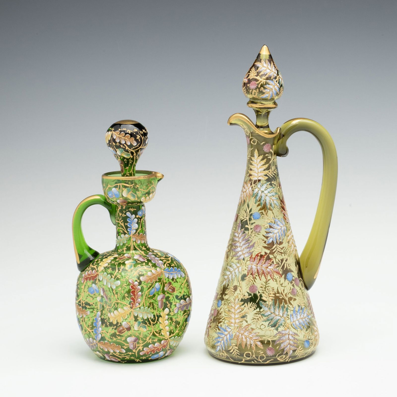 TWO MOSER GILT AND ENAMEL ART GLASS CRUETS (1 of 15)