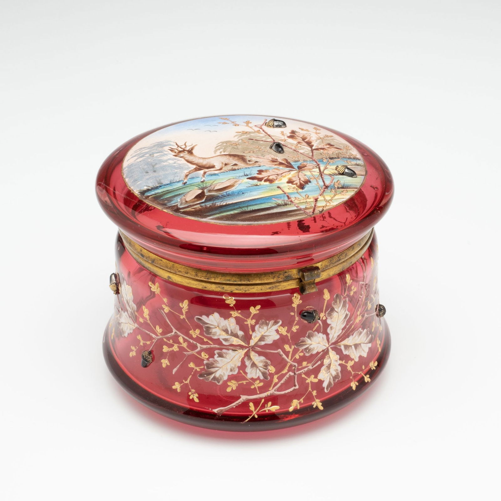 AN UNUSUAL BOHEMIAN ART GLASS POWDER BOX WITH ACORNS (1 of 12)