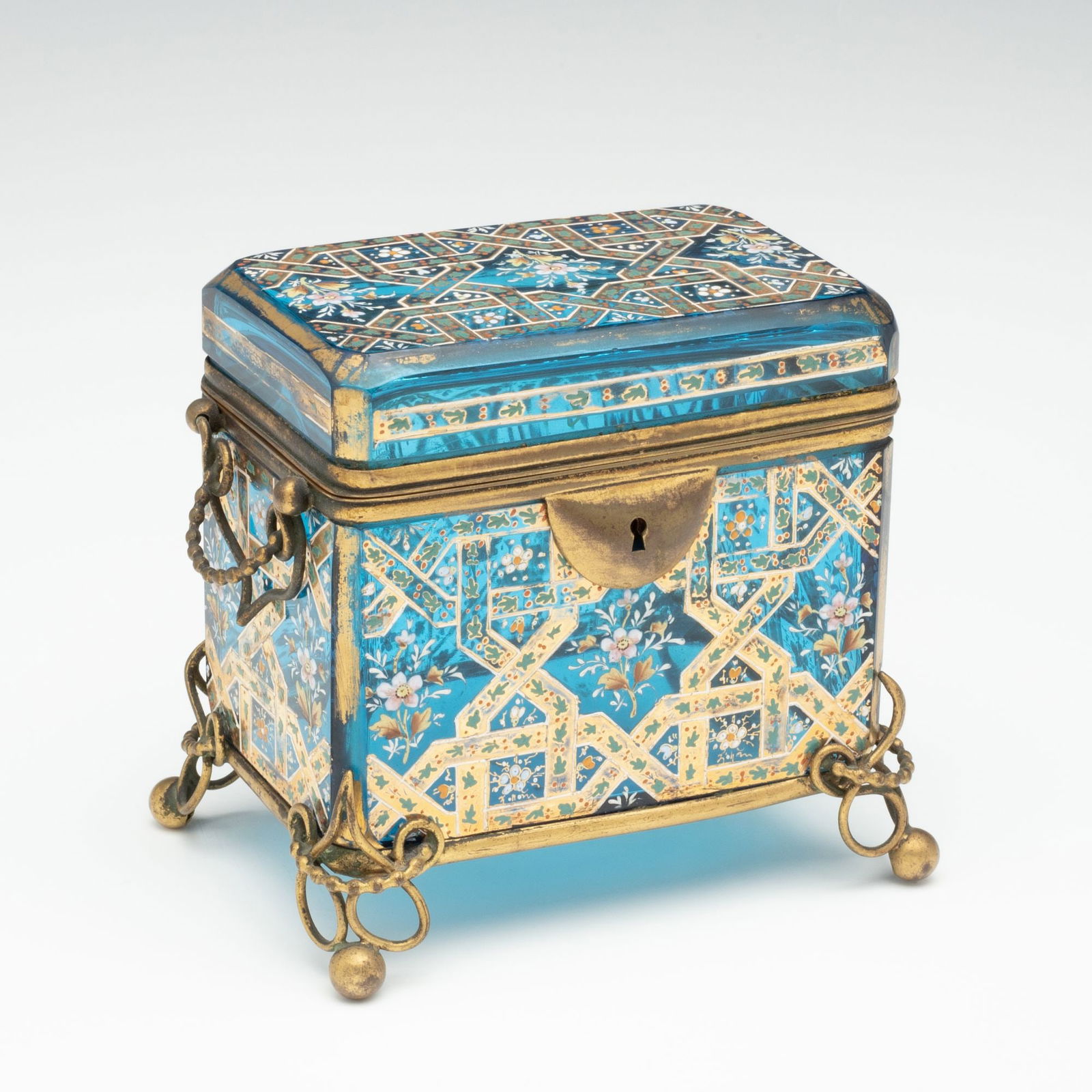 A 19TH C. MOSER GILT AND ENAMELED BLUE ART GLASS BOX (1 of 10)
