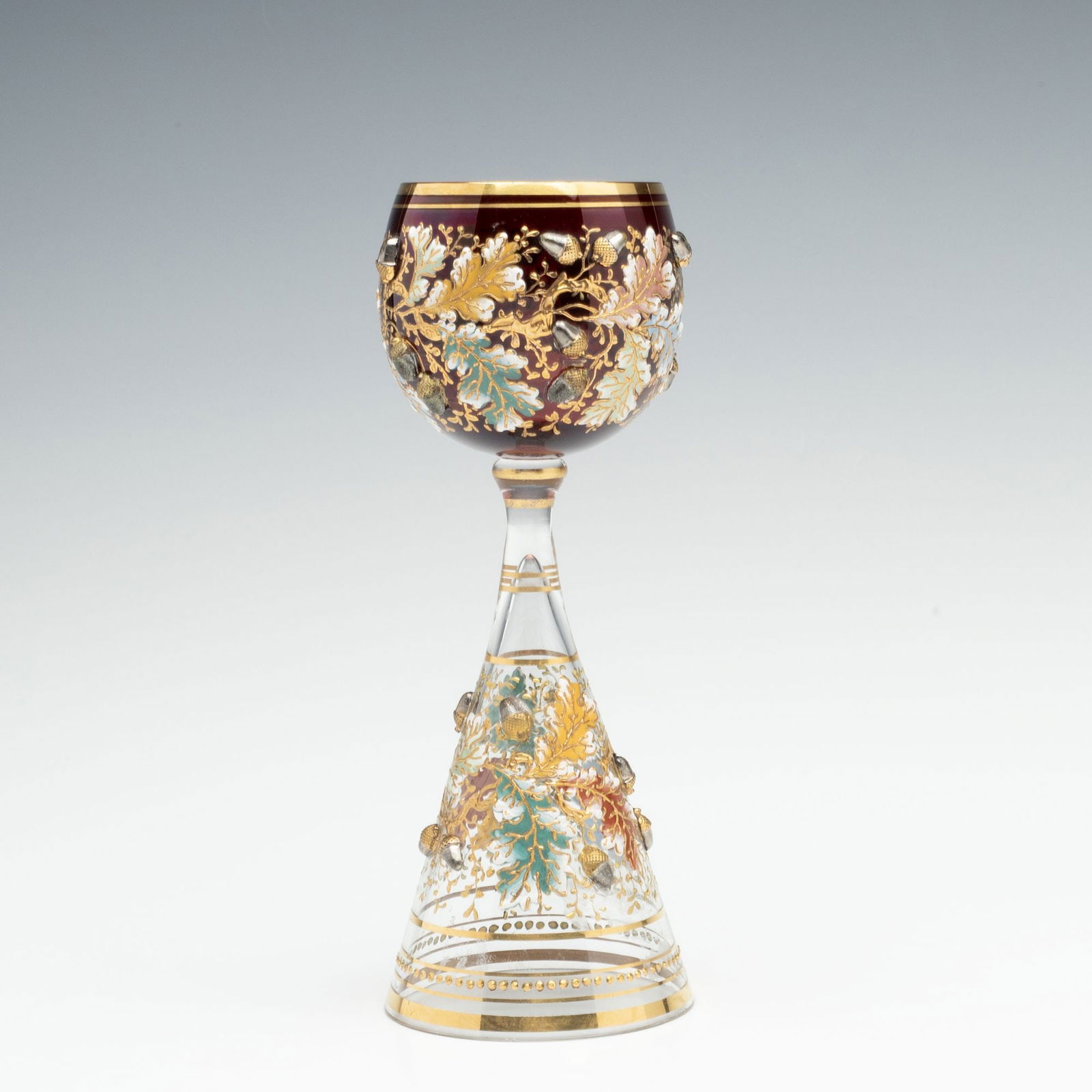 A VERY UNUSUAL MOSER GOBLET WITH ACORNS AND ENAMELS (1 of 11)