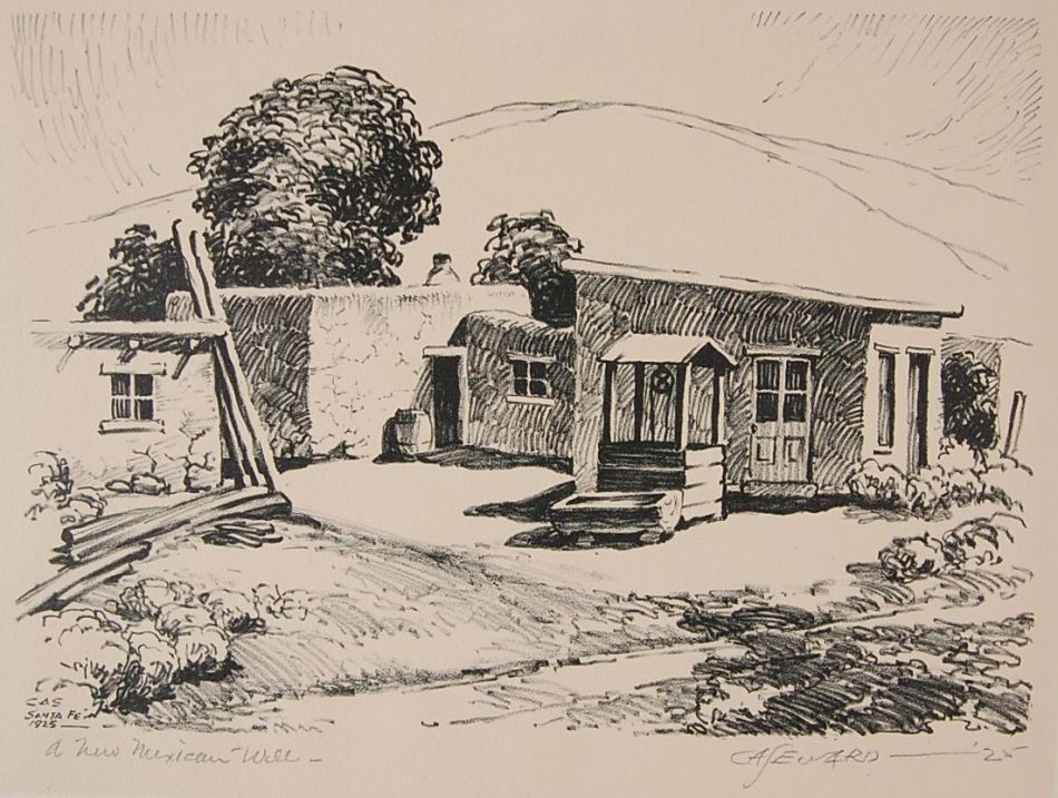 COY AVON SEWARD (1884-1939) PENCIL SIGNED LITHOGRAPH: Signed and dated '25 lower right, titled 'A New Mexican Well' lower left. 'Santa Fe, 1925' in plate. 7 x 9.75 inch image field, 9.75 x 12.5 inch sheet size.