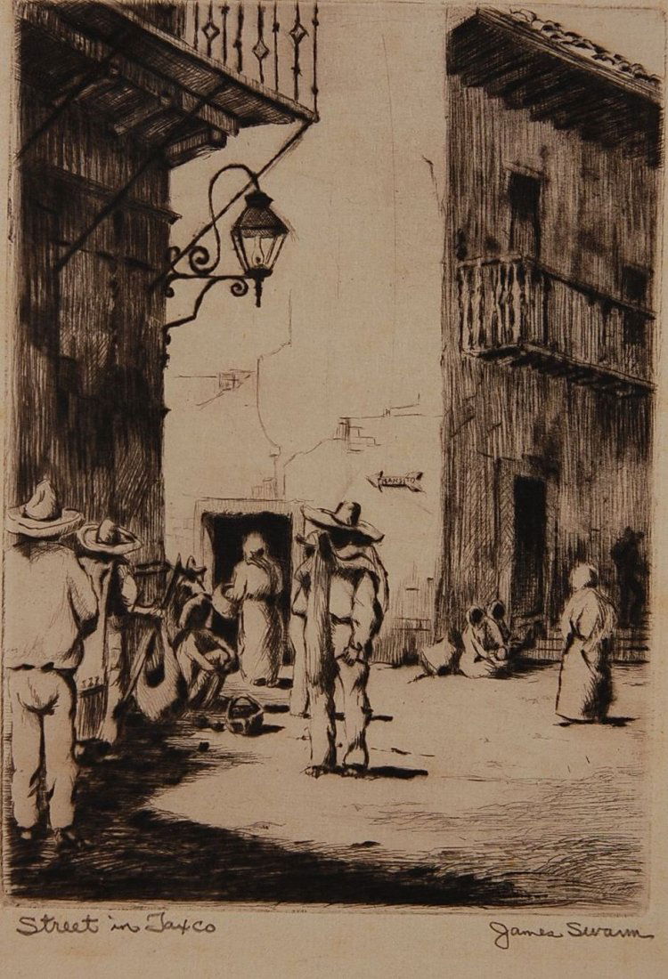 JAMES SWANN (1905-1985) PENCIL SIGNED ETCHING 'STREET I: Signed lower right and titled 'Street in Taxco' lower left. 7 x 5 inch image field, 9.75 x 7.5 inch sheet size.