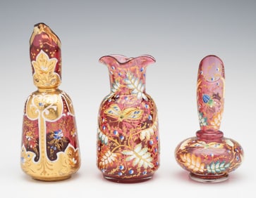 A COLLECTION OF MOSER & OTHER GILT & ENAMEL ART GLASS