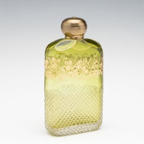 A MOSER QUALITY CUT, CASED AND GILDED GLASS FLASK