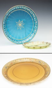 A LUDWIG MOSER ELECTRIC BLUE ART GLASS TRAY WITH ENAMEL