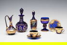 GILT & ENAMEL DECORATED COBALT ART GLASS INCL MOSER