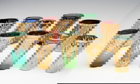 TEN MOSER AND BOHEMIAN ART GLASS TUMBLERS 1890-1910