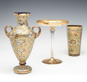 MOSER AND OTHER GILT AND ENAMEL DECORATED ART GLASS