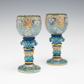 ELABORATE MOSER ISLAMIC INFLUENCE ENAMELED WINE GOBLETS
