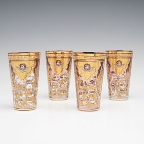 MOSER GILT AND ENAMEL TUMBLERS WITH CHERUB PORTRAITS
