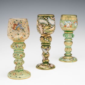 VERY ELABORATE LUDWIG MOSER ART GLASS WINE GOBLETS