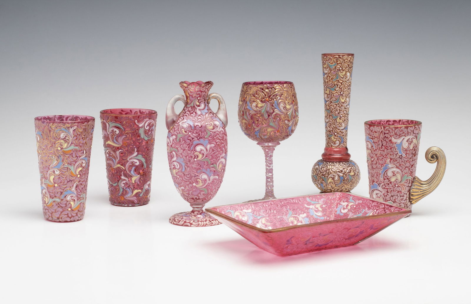 PROFUSELY ENAMELED LUDWIG MOSER CRANBERRY ART GLASS (1 of 11)