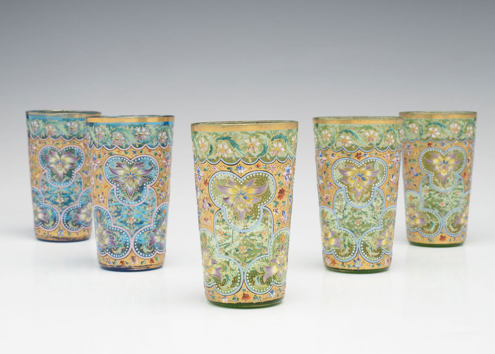 BLUE & GREEN MOSER ISLAMIC INFLUENCE ART GLASS TUMBLERS (1 of 8)