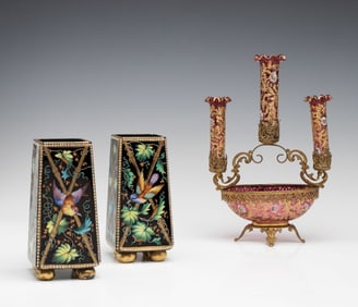 MOSER AND BOHEMIAN ART GLASS WITH ENAMEL DECORATION