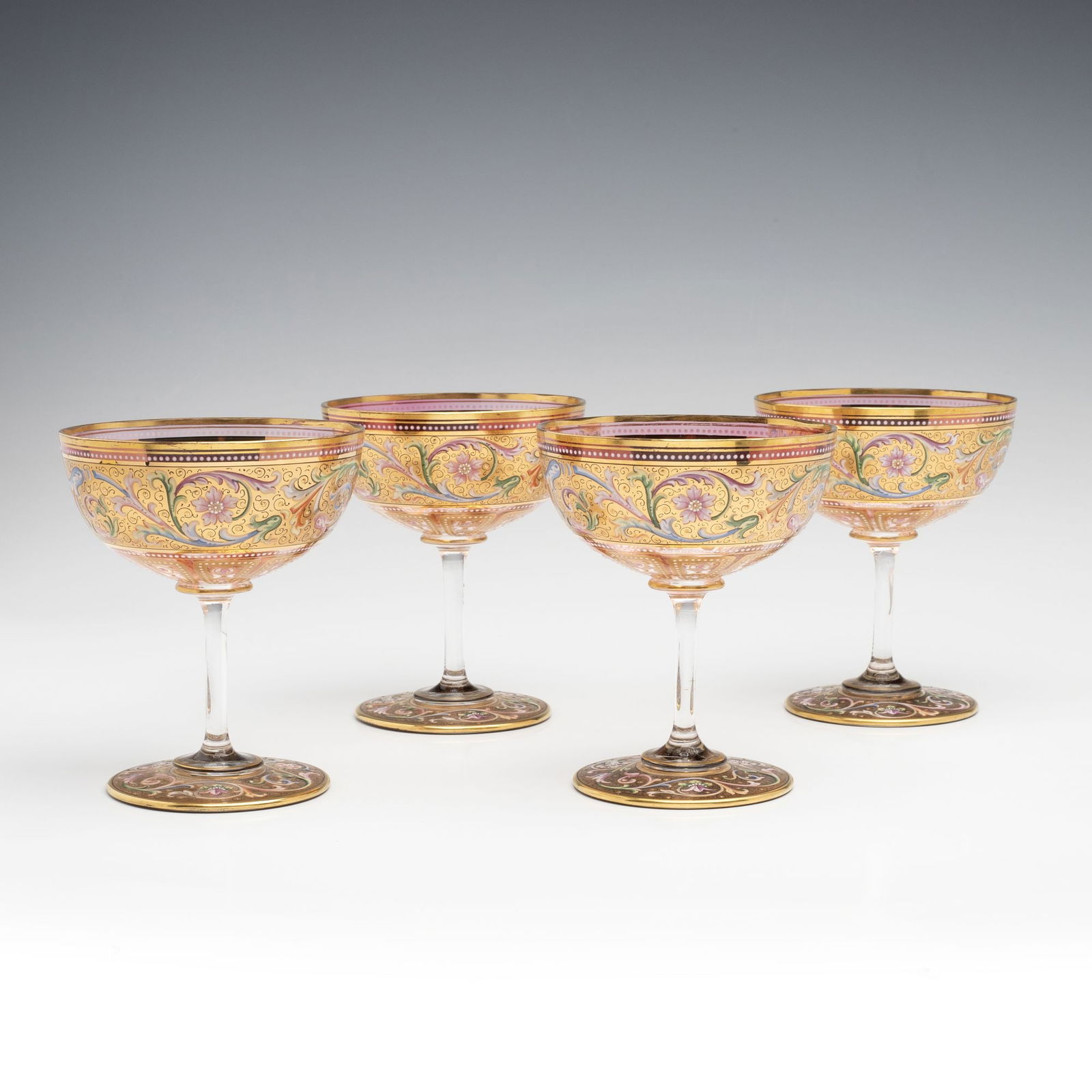 FINE MOSER GILT AND ENAMEL DECORATED LOW CHAMPAGNES (1 of 8)