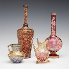 CORALENE AND OTHER BOHEMIAN ART GLASS (FOUR PIECES)