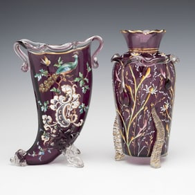 MOSER AND OR HARRACH VICTORIAN ART GLASS WITH ENAMELING