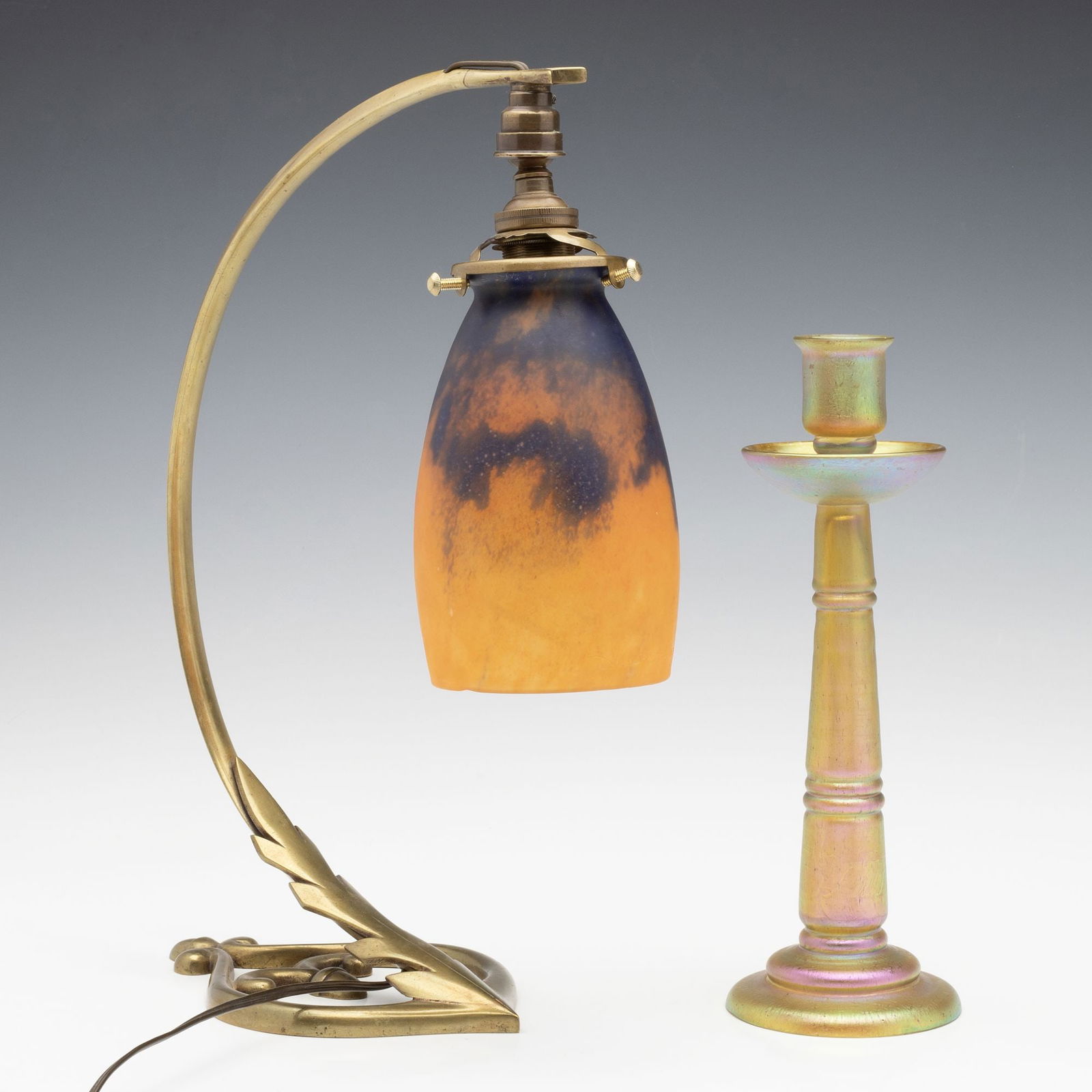 EARLY 20TH C.ART GLASS LAMP AND CANDLESTICK ATTR LOETZ (1 of 18)