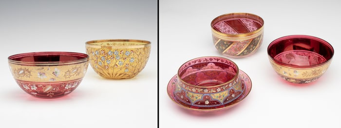 A COLLECTION OF MOSER GILT & ENAMEL GLASS FINGER BOWLS