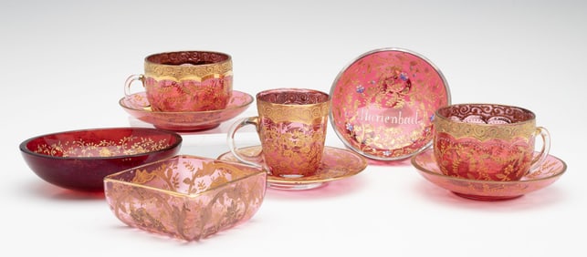 A COLLECTION OF BOHEMIAN MOSER CRANBERRY ART GLASS
