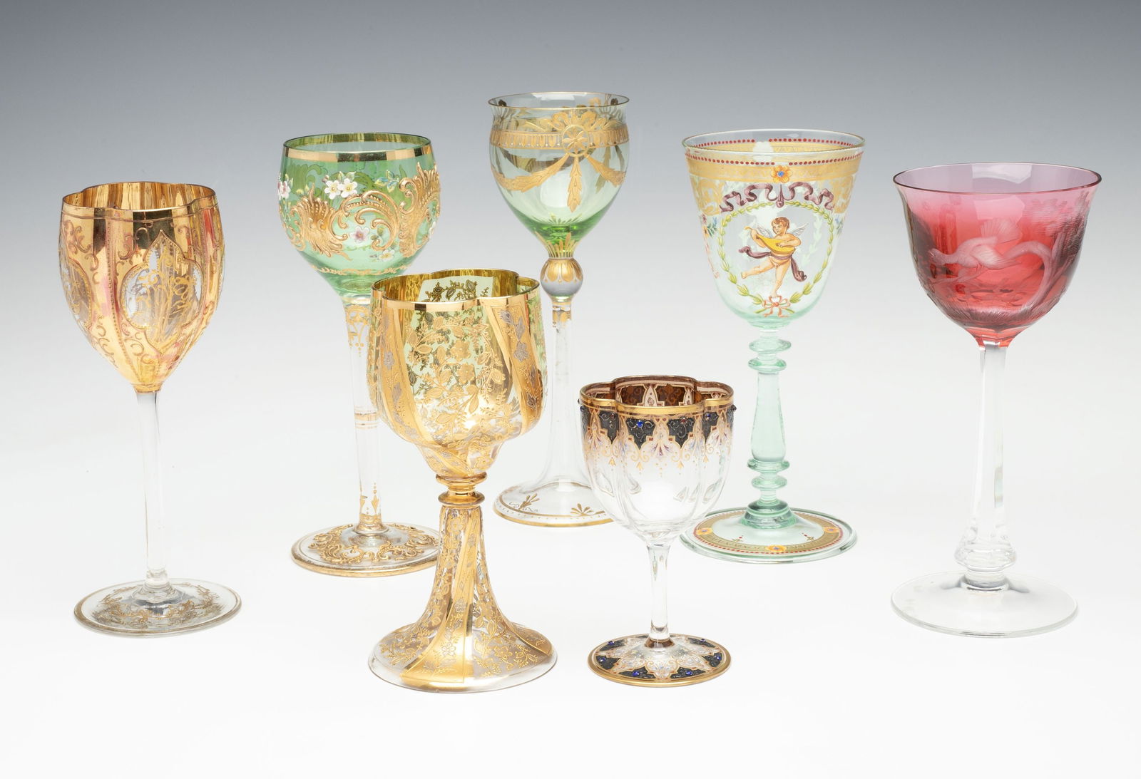 A COLLECTION OF DECORATED BOHEMIAN ART GLASS WINES (1 of 17)
