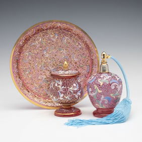 PROFUSELY DECORATED MOSER CRANBERRY ART GLASS