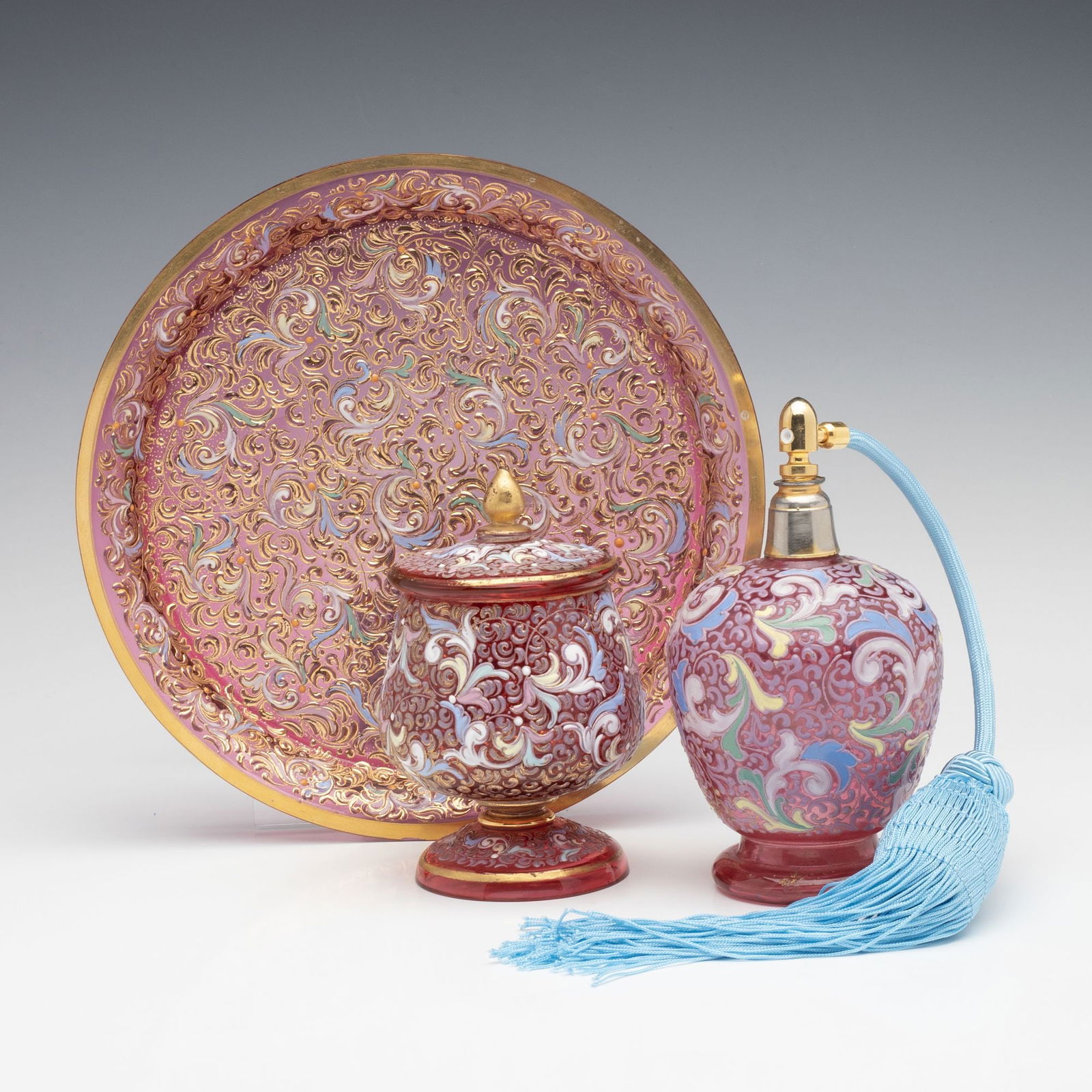 PROFUSELY DECORATED MOSER CRANBERRY ART GLASS (1 of 15)