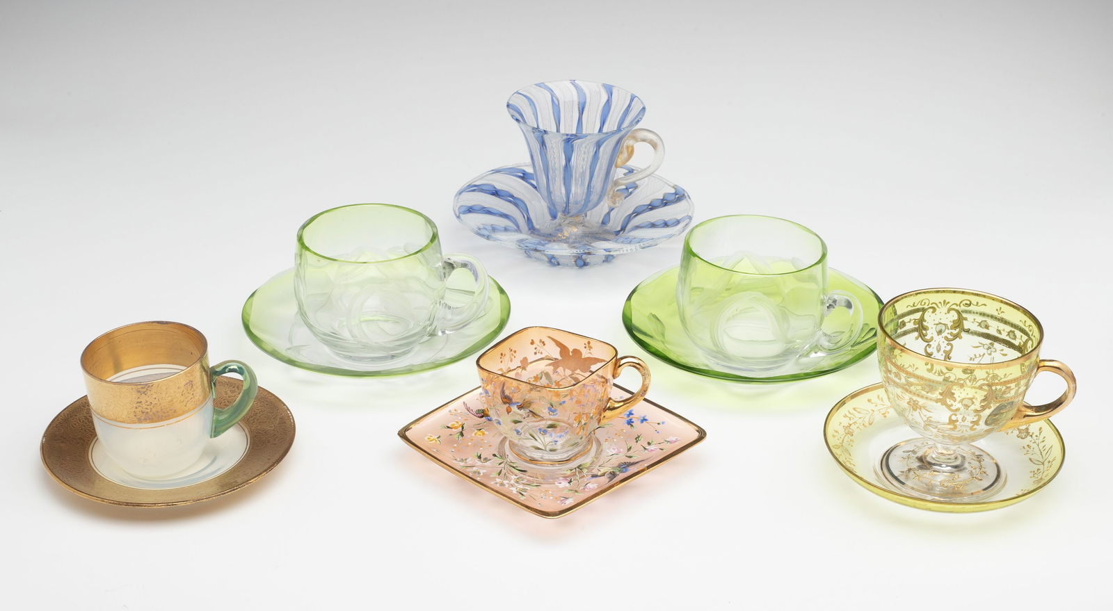 MOSER, LATTICINO, OPALINE AND OTHER CUP SAUCER SETS (1 of 17)