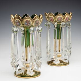 OVERLAID AND CUT BACK BOHEMIAN ART GLASS MANTLE LUSTRES