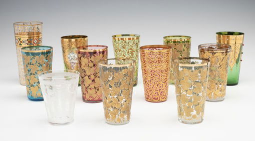 A COLLECTION OF TWELVE ART GLASS TUMBLERS INCL MOSER