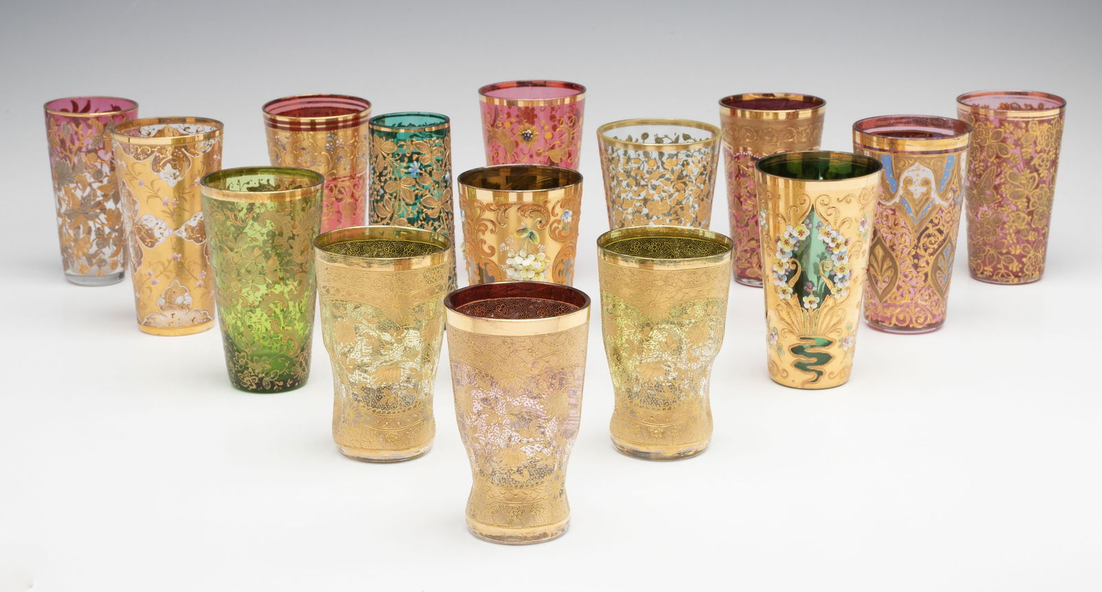 A COLLECTION OF FIFTEEN ART GLASS TUMBLERS INCL MOSER (1 of 14)