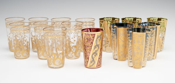 A COLLECTION OF FIFTEEN ART GLASS TUMBLERS INCL MOSER