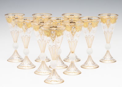 TWELVE ELABORATE AND UNUSUAL MOSER ART GLASS WINES