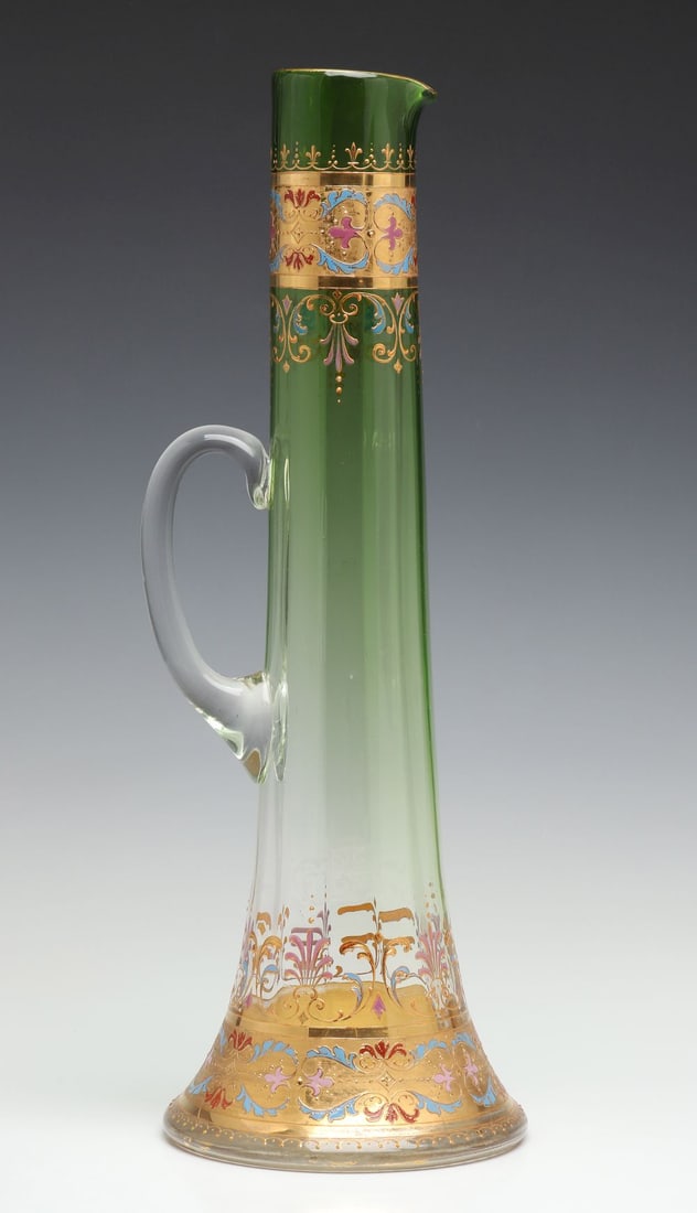 AN 18-INCH MOSER GILT AND ENAMEL DECORATED GLASS EWER (1 of 13)