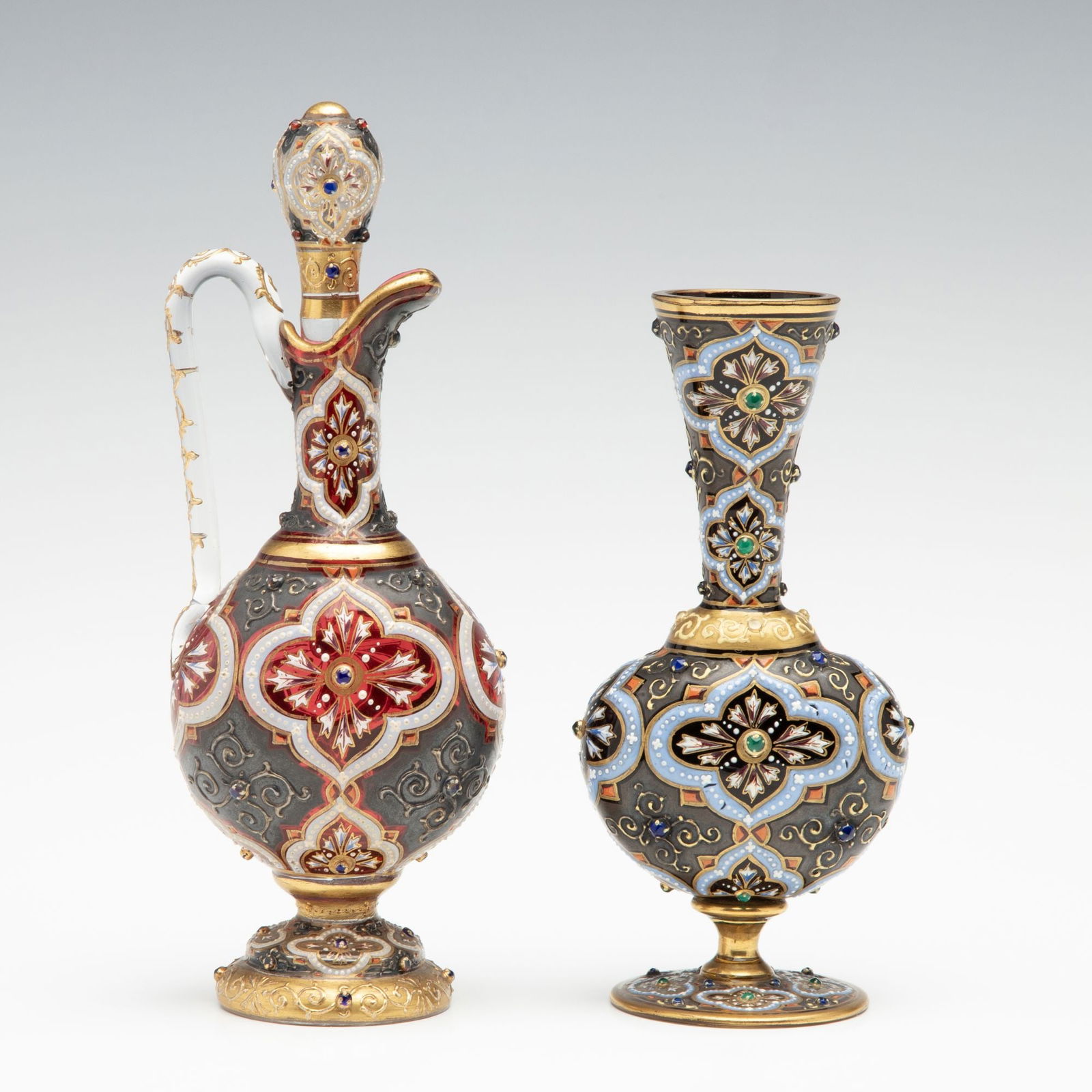 19C JEWELED ARABESQUE ART GLASS MINIATURES SIGNED MOSER (1 of 15)